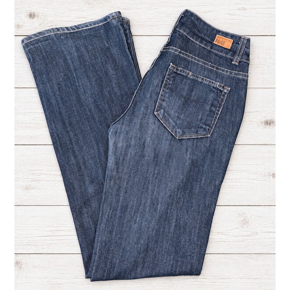PAIGE Jeans Hidden Hills Flare Leg Mid Rise Dark Wash Stretch Denim Blue Size 27